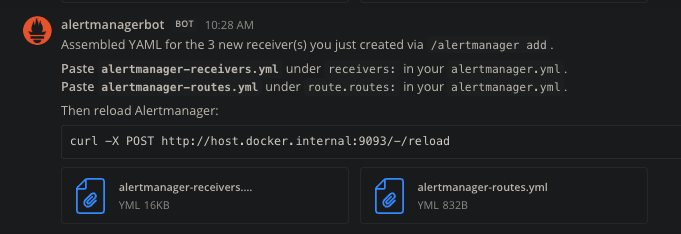Exported receivers.yml + routes.yml in a DM
