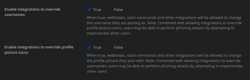 Enable integration username + icon overrides